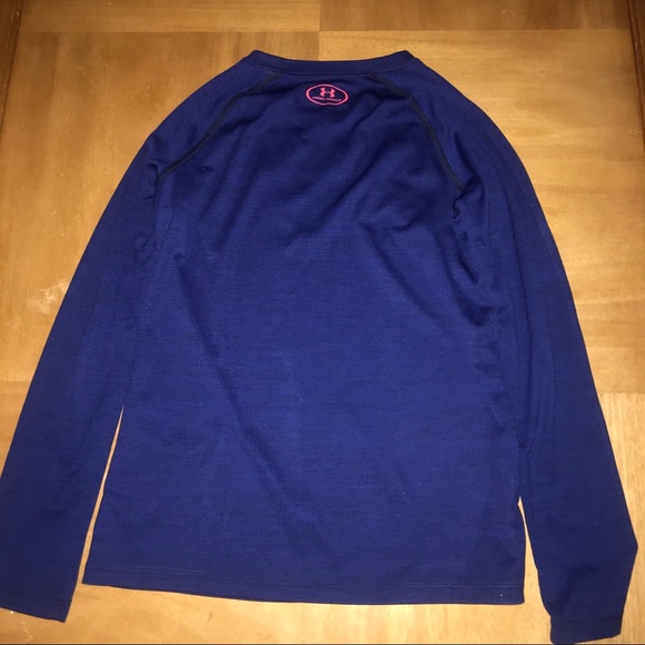 Under Armour Girls Medium Blue T-shirt/ pink logo - Picture 4 of 6
